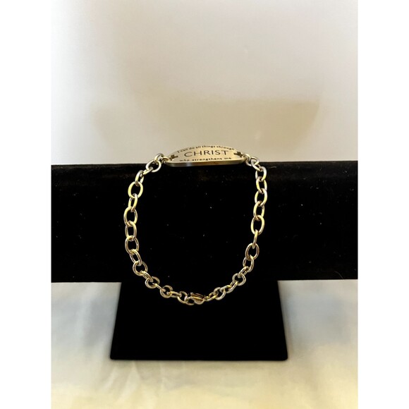 Silver tone link bracelet with 1 ¼” Silver tone Oval with “I can do all things - Picture 3 of 3